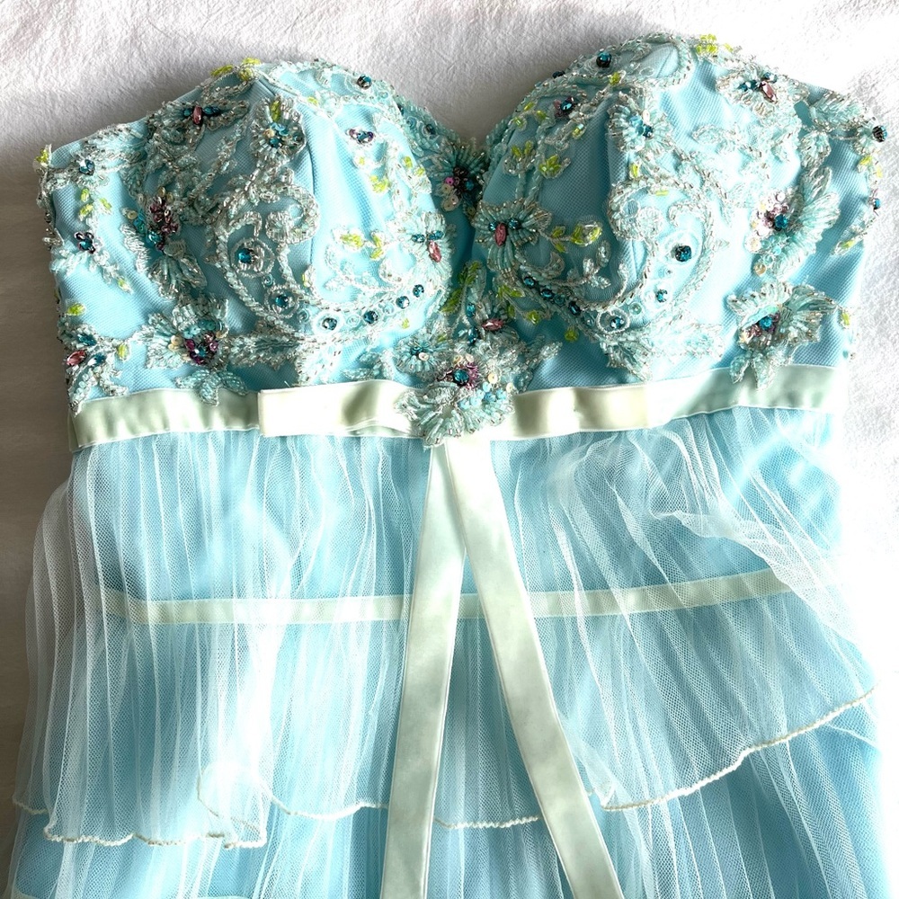 Alyce Paris Light Blue Tiered Tulle Ruffle Prom Dress Sz 2 Regencycore Fairycore - Picture 11 of 16
